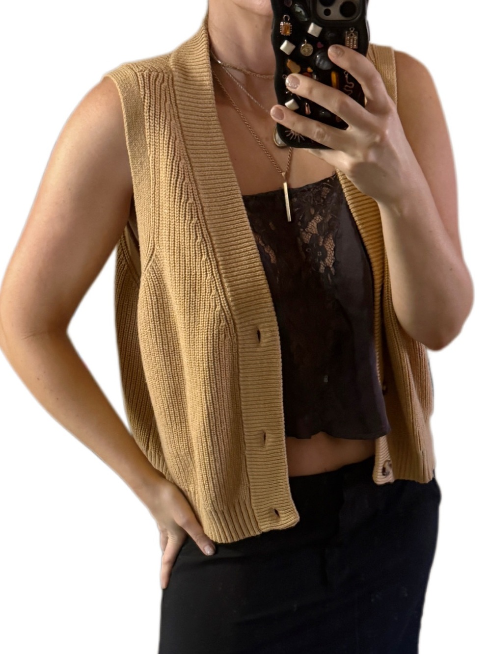 Volcom Tan Ribbed Button-Front Knit Vest Sz XL
